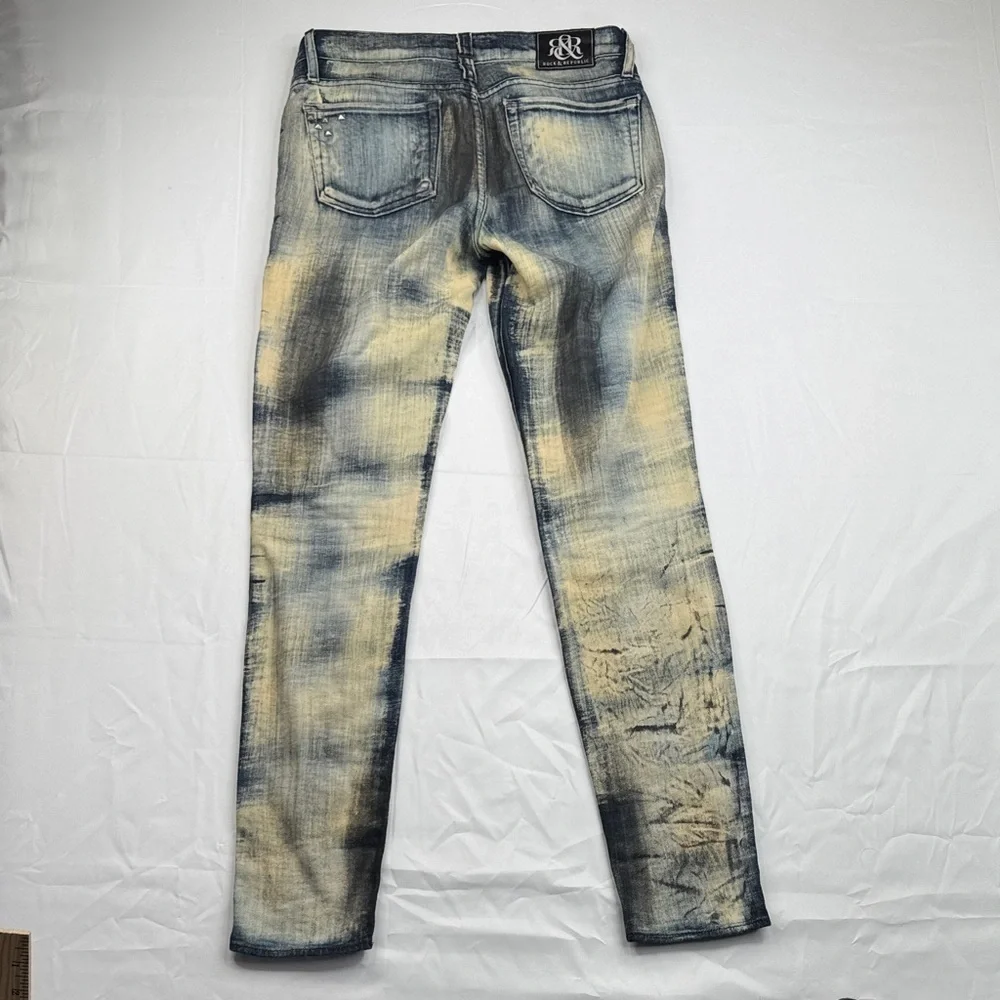 Rock & Republic Women's Distressed Blue and Tan Skinny Jeans 27 27x29 acid wash